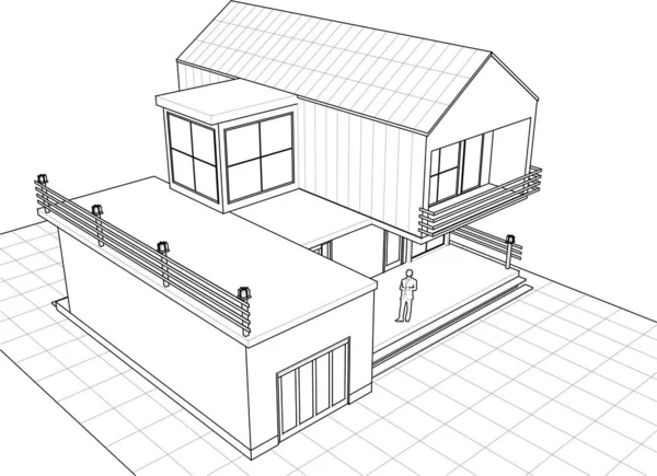 家の建築スケッチ3Dベクトル図 — ストックベクタ