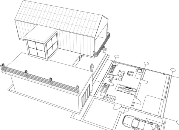 Haus Architektonische Skizze Vektor Illustration — Stockvektor