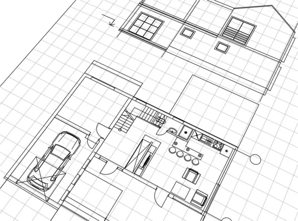 房屋建筑草图3D矢量图 — 图库矢量图片