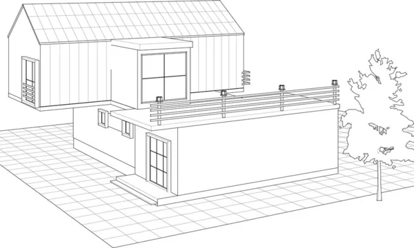 Haus Architektonische Skizze Vektor Illustration — Stockvektor