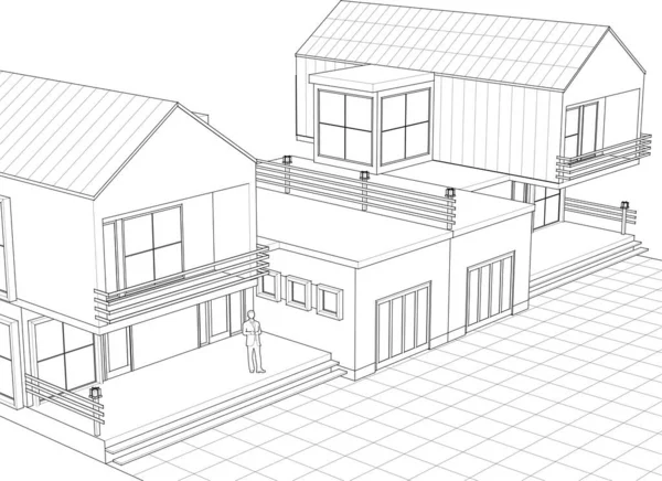 房屋建筑草图3D矢量图 — 图库矢量图片