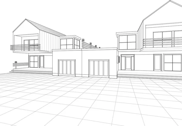 家の建築スケッチ3Dベクトル図 — ストックベクタ