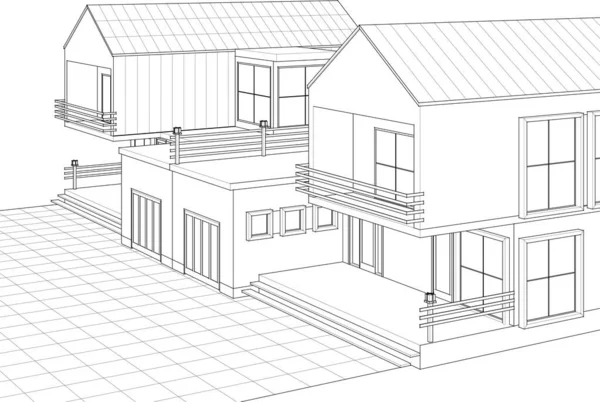 Haus Architektonische Skizze Vektor Illustration — Stockvektor