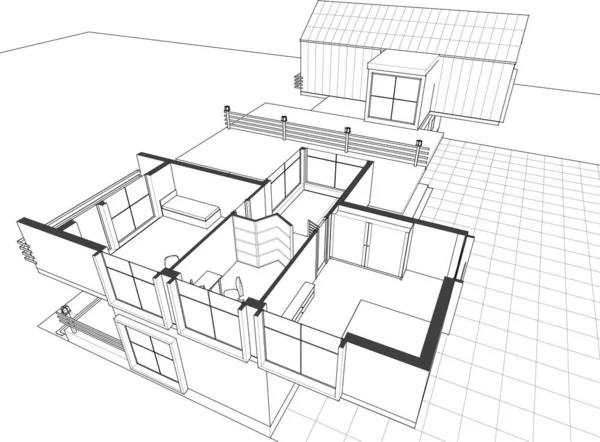 Casa Schizzo Architettonico Vettoriale Illustrazione — Vettoriale Stock