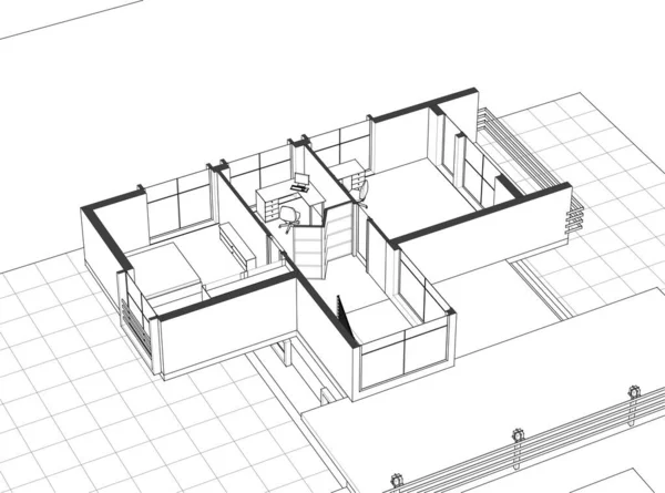 Casa Arquitetura Esboço Vetor Ilustração — Vetor de Stock