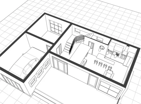 Huis Architectonische Schets Vector Illustratie — Stockvector