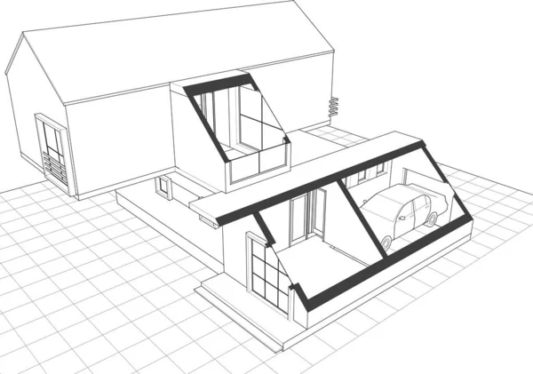 Haus Architektonische Skizze Vektor Illustration — Stockvektor