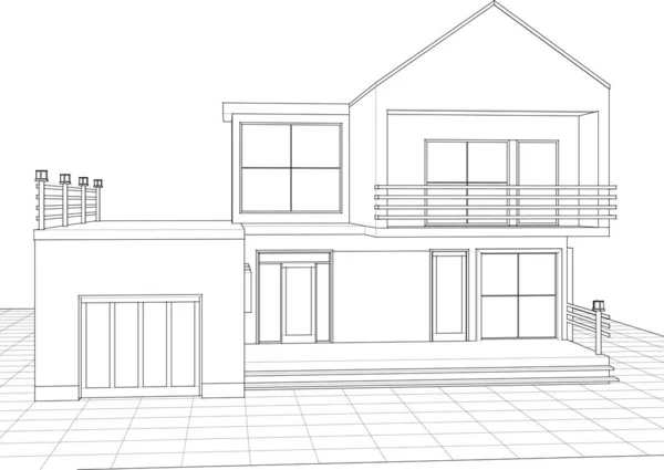 家の建築スケッチ3Dベクトル図 — ストックベクタ