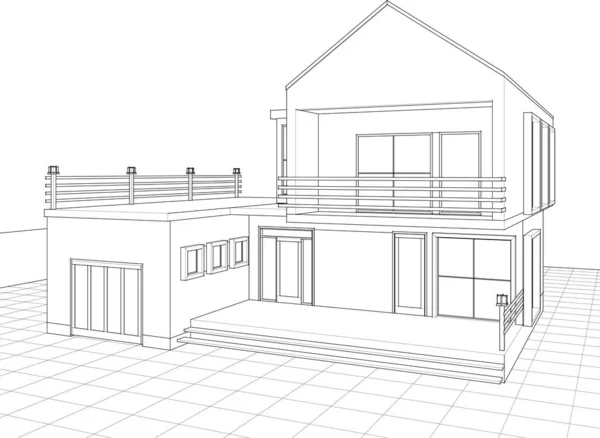 Casa Arquitetura Esboço Vetor Ilustração — Vetor de Stock