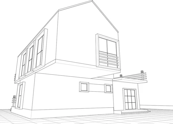 Hus Arkitektonisk Skiss Vektor Illustration — Stock vektor