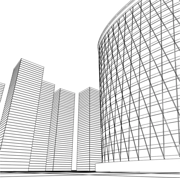 Moderno Arranha Céu Arquitetônico Esboço Vetor Ilustração —  Vetores de Stock