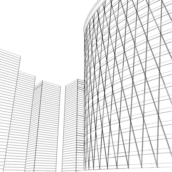 Rascacielos Moderno Dibujo Arquitectónico Vector Ilustración — Archivo Imágenes Vectoriales
