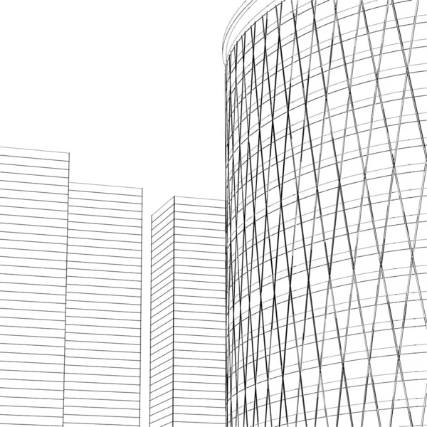 Moderno Arranha Céu Arquitetônico Esboço Vetor Ilustração —  Vetores de Stock