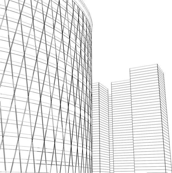 現代の超高層ビル建築のスケッチ3Dベクトルイラスト — ストックベクタ