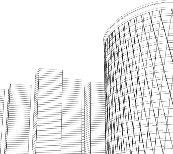 现代摩天大楼建筑草图3D矢量图 — 图库矢量图片