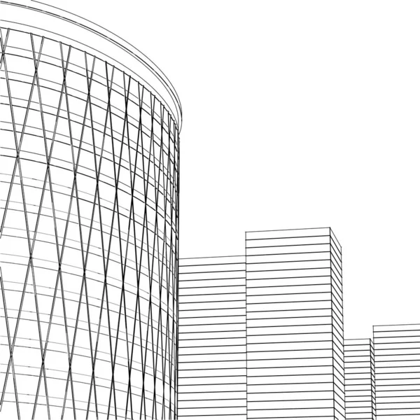 现代摩天大楼建筑草图3D矢量图 — 图库矢量图片