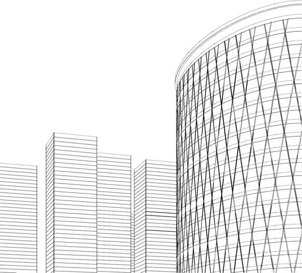 Moderno Arranha Céu Arquitetônico Esboço Vetor Ilustração —  Vetores de Stock