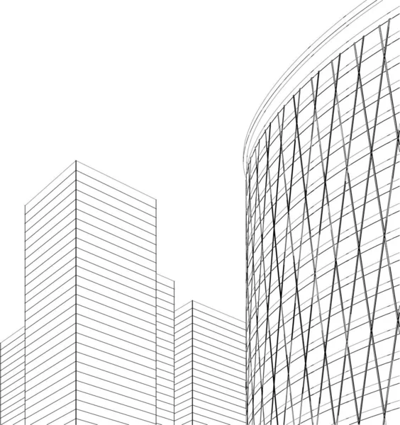 Moderno Arranha Céu Arquitetônico Esboço Vetor Ilustração —  Vetores de Stock