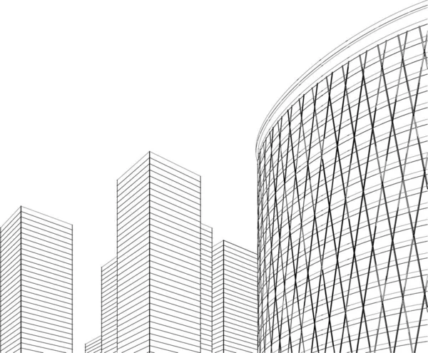 Rascacielos Moderno Dibujo Arquitectónico Vector Ilustración — Vector de stock