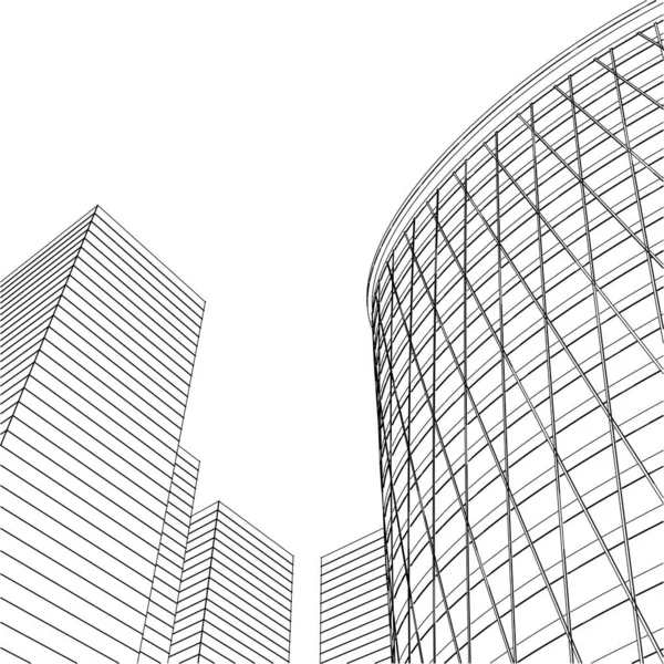Rascacielos Moderno Dibujo Arquitectónico Vector Ilustración — Vector de stock