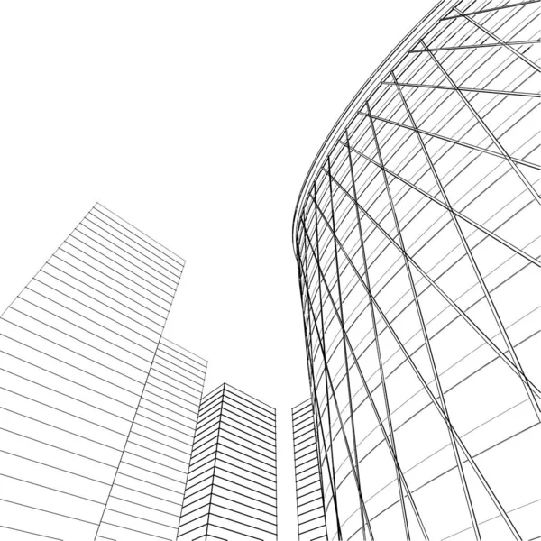 Modern Skyskrapa Arkitektonisk Skiss Vektor Illustration — Stock vektor