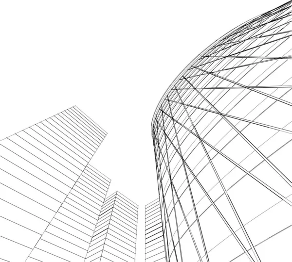 Rascacielos Moderno Dibujo Arquitectónico Vector Ilustración — Archivo Imágenes Vectoriales