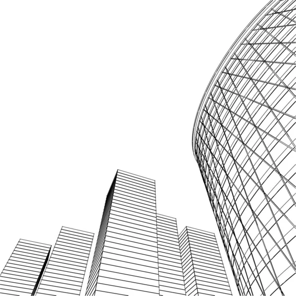 Modern Skyscraper Architectural Sketch Vector Illustration — Stock Vector