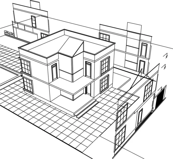 建築プロジェクトスケッチ3Dベクトル図 — ストックベクタ