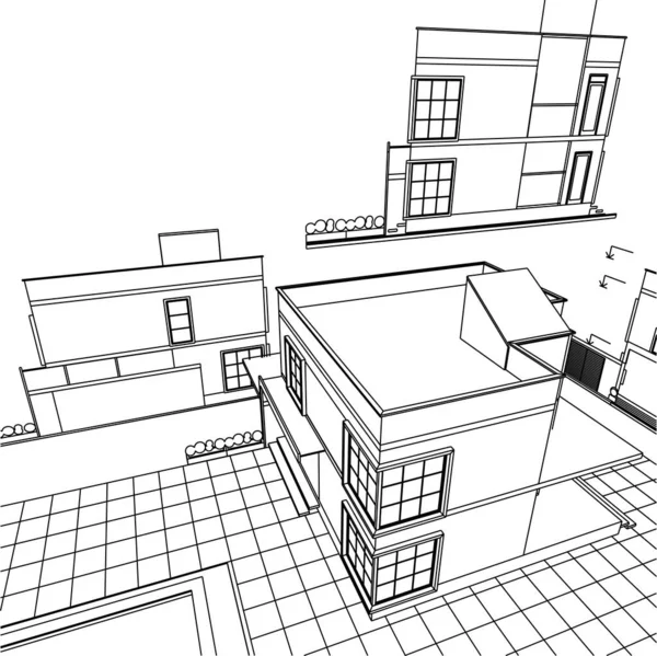 建築プロジェクトスケッチ3Dベクトル図 — ストックベクタ