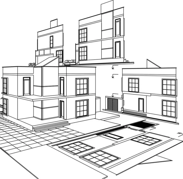 建築プロジェクトスケッチ3Dベクトル図 — ストックベクタ
