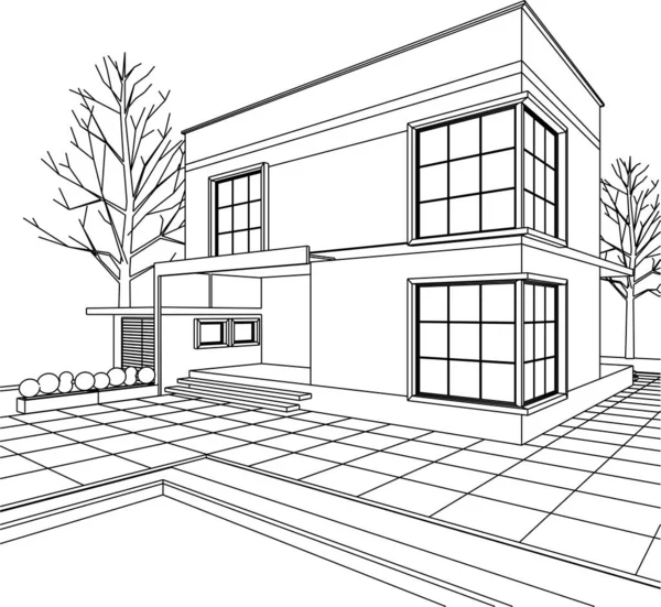 Townhouse Architectural Project Sketch Vector Illustration — Stock Vector