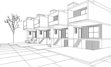 Kasaba mimari projesi çizimi 3d vektör illüstrasyonu