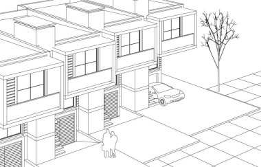 Kasaba mimari projesi çizimi 3d vektör illüstrasyonu