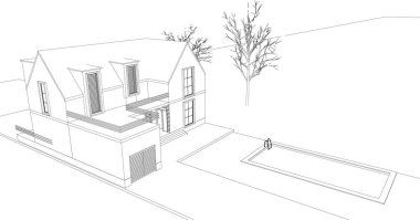 Kasaba mimari projesi çizimi 3d vektör illüstrasyonu