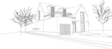 Kasaba mimari projesi çizimi 3d vektör illüstrasyonu