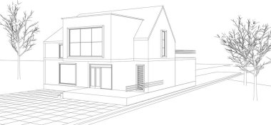 Kasaba mimari projesi çizimi 3d vektör illüstrasyonu