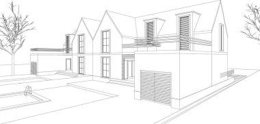 Kasaba mimari projesi çizimi 3d vektör illüstrasyonu