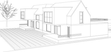 Kasaba mimari projesi çizimi 3d vektör illüstrasyonu