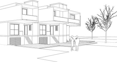 Kasaba mimari projesi çizimi 3d vektör illüstrasyonu