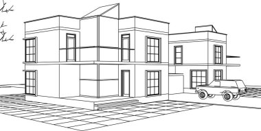 Kasaba mimari projesi çizimi 3d vektör illüstrasyonu
