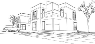 Kasaba mimari projesi çizimi 3d vektör illüstrasyonu