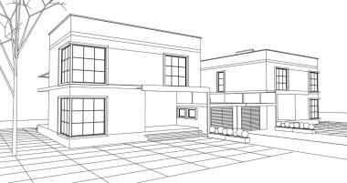 Kasaba mimari projesi çizimi 3d vektör illüstrasyonu