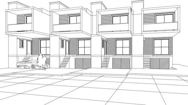 Projet Architectural Maison Ville Croquis Illustration Vectorielle — Image vectorielle