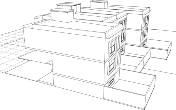 Townhouse Αρχιτεκτονικό Σχέδιο Του Έργου Διανυσματική Απεικόνιση — Διανυσματικό Αρχείο