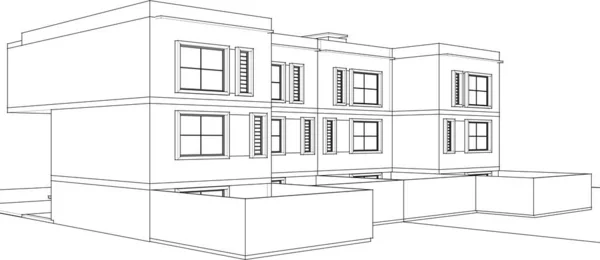 Stadthaus Architektonisches Projekt Skizze Vektor Illustration — Stockvektor