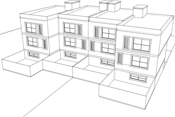 Эскиз Архитектурного Проекта Таунхауса Векторная Иллюстрация — стоковый вектор