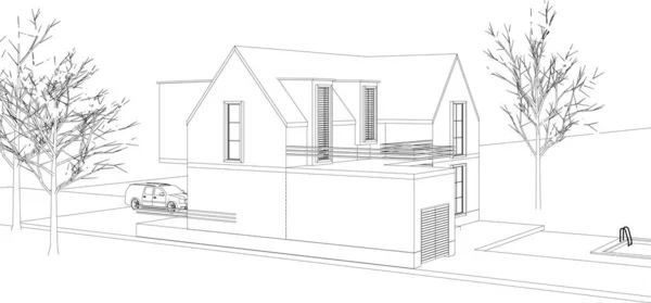 Stadthaus Architektonisches Projekt Skizze Vektor Illustration — Stockvektor