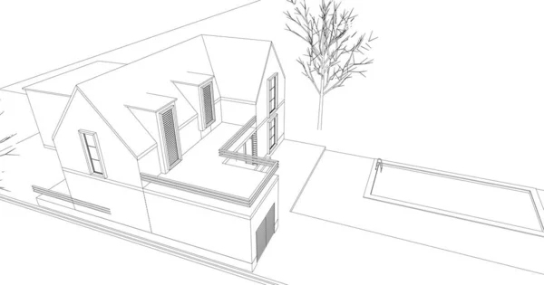 别墅建筑设计草图3D矢量图 — 图库矢量图片
