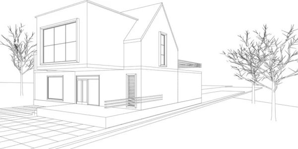 タウンハウス建築プロジェクトスケッチ3Dベクトルイラスト — ストックベクタ