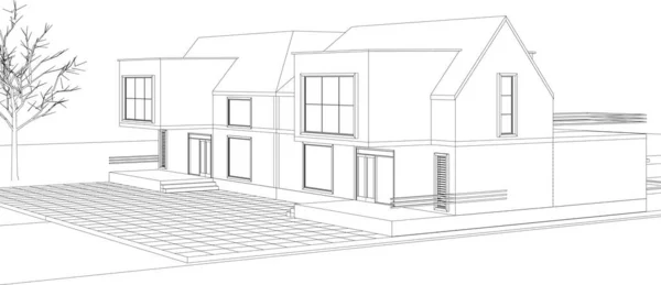 Townhouse Architectonische Project Schets Vector Illustratie — Stockvector